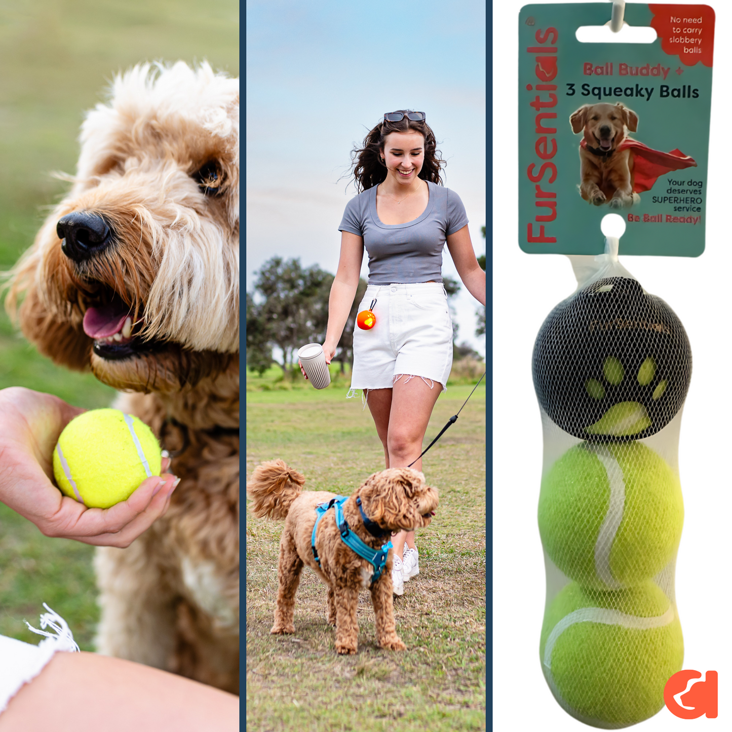 FurSentials Ball Buddy™ Trio - Holder + 3 Squeaky Dog Balls